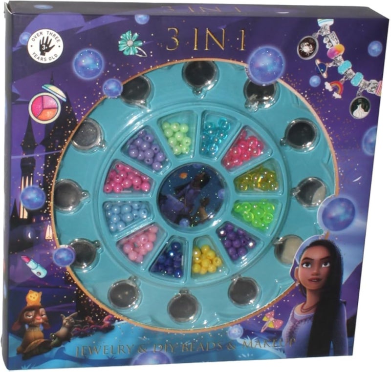 مجموعة خرز ومجوهرات ومكياج 3 في 1 للأطفال